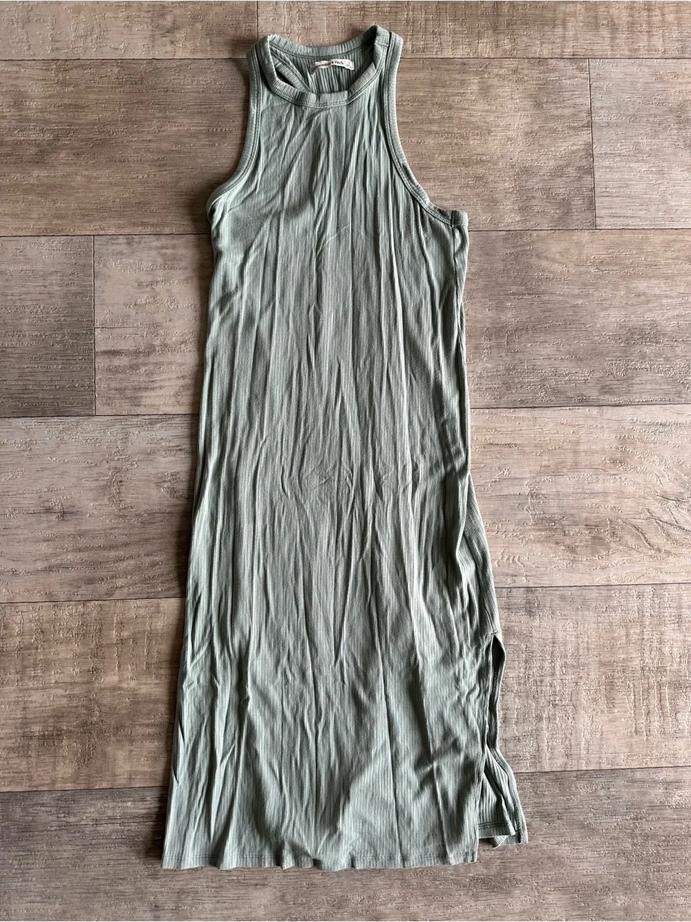 Abercrombie & Fitch Sleeveless Ribbed Maxi Dress in Sage